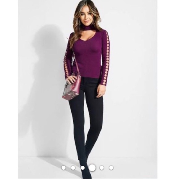 Guess Holly O-Ring Choker cutout long sleeve mock turtleneck sweater XS - Picture 3 of 8